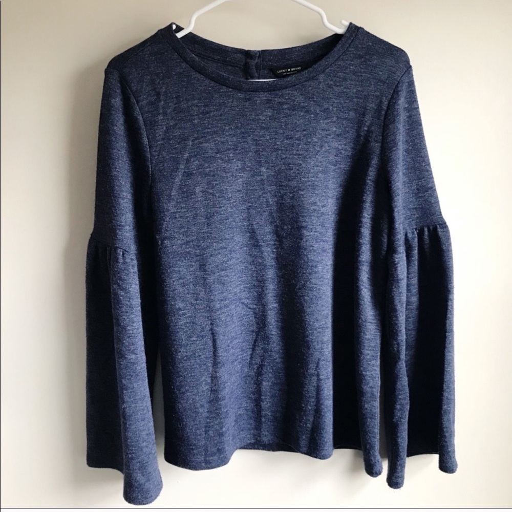 Lucky Brand Bell Sleeve Button Back Blue Sweater